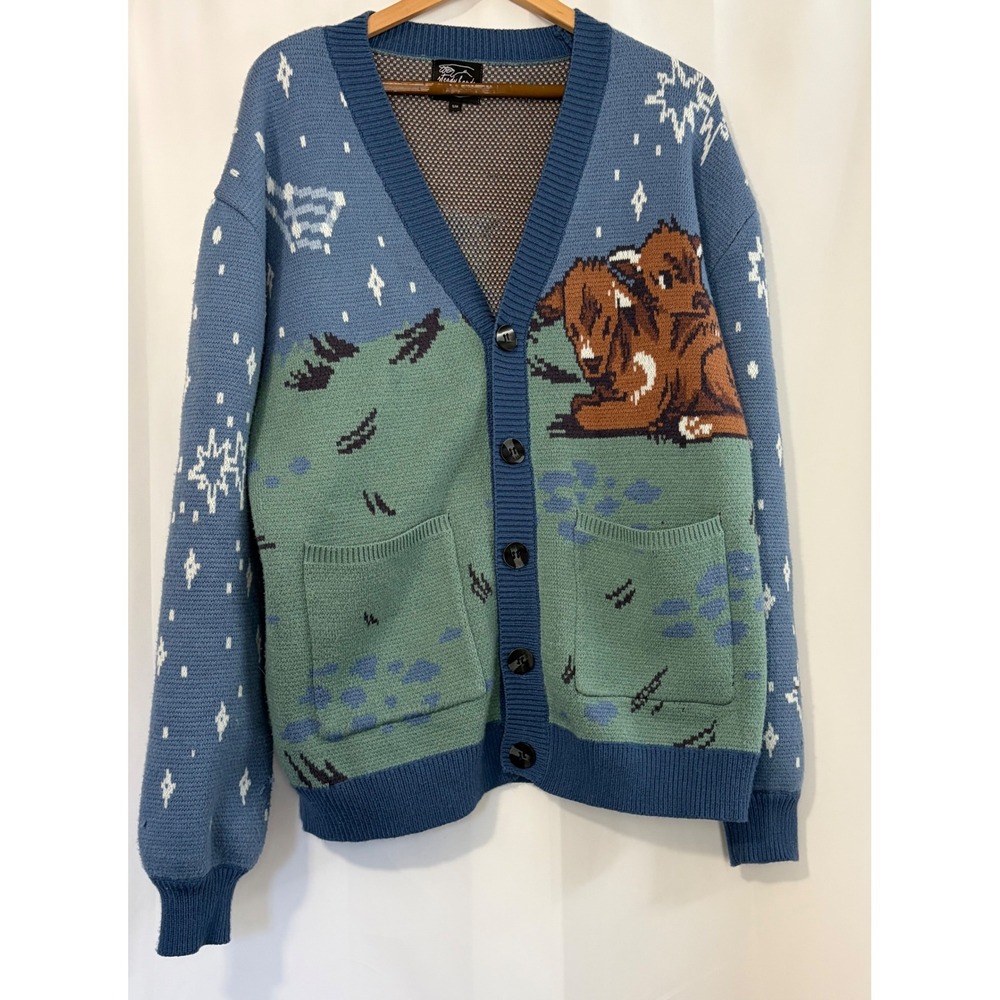 Steady Hands Two Headed Calf Cardigan "Twice as Many Stars" Knit Sweater S/M